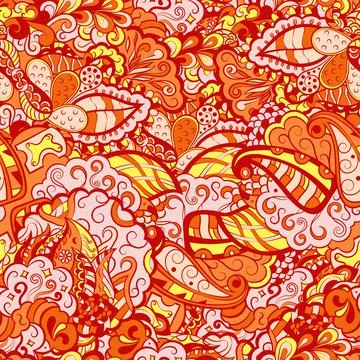 Tracery seamless pattern. Mehndi design. 6 colors. Ethnic doodle texture. Cur Illustrazione stock