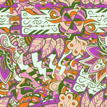 Tracery seamless pattern. Mehndi design. 6 colors. Ethnic doodle texture. Cur 스톡 일러스트