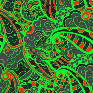 Tracery seamless pattern. Mehndi design. Dark sharp colors. 6 colors. Ethnic  Stockillustratie