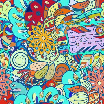 Tracery seamless pattern. Mehndi design. Ethnic doodle texture. Curved doodli Stock Illustration