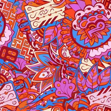 Tracery seamless pattern. Mehndi design. Ethnic doodle texture. Curved doodli 스톡 일러스트