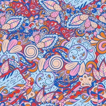Tracery seamless pattern. Mehndi design. 6 colors. Ethnic doodle texture. Cur Stock Illustration
