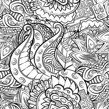 Tracery seamless pattern. Mehndi design. Binary monochrome black and white. E Stock Illustration