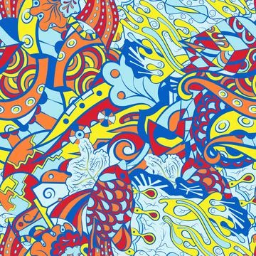 Tracery seamless pattern. Mehndi design. 6 colors. Ethnic doodle texture. Cur Stock Illustration