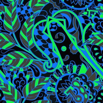 Tracery seamless pattern. Mehndi design. Dark sharp colors. 6 colors. Ethnic  Stock Illustration