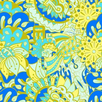 Tracery seamless pattern. Mehndi design. 6 colors. Ethnic doodle texture. Cur Stock Illustration