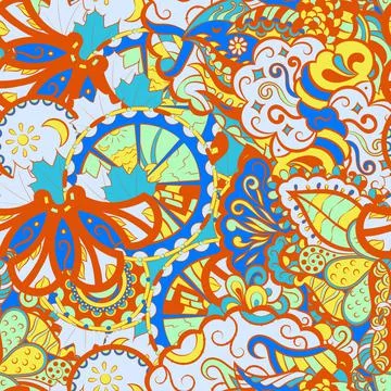 Tracery seamless pattern. Mehndi design. 6 colors. Ethnic doodle texture. Cur Stock Illustration