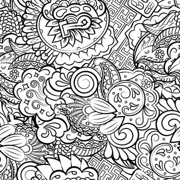 Tracery seamless pattern. Mehndi design. Binary monochrome black and white. E Stock Illustration