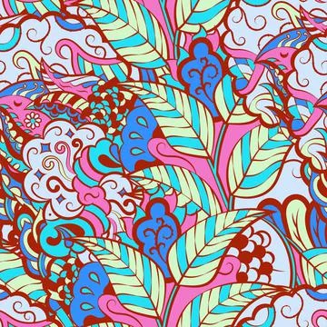 Tracery seamless pattern. Mehndi design. 6 colors. Ethnic doodle texture. Cur Stock Illustration