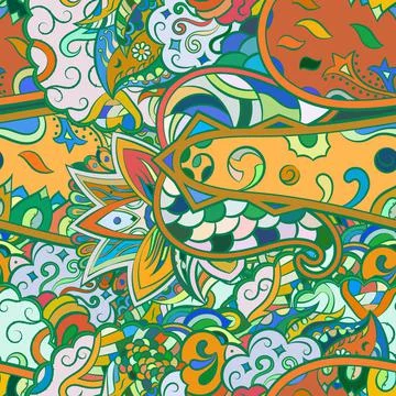 Tracery seamless pattern. Mehndi design. Ethnic doodle texture. Curved doodli Stock Illustration