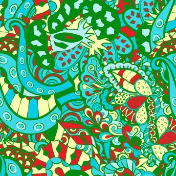 Tracery seamless pattern. Mehndi design. 6 colors. Ethnic doodle texture. Cur Stock Illustration