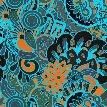 Tracery seamless pattern. Mehndi design. Dark sharp colors. Ethnic doodle tex 스톡 일러스트