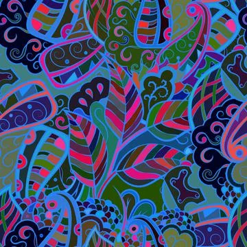 Tracery seamless pattern. Mehndi design. Dark sharp colors. Ethnic doodle tex 스톡 일러스트