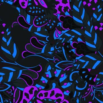 Tracery seamless pattern. Mehndi design. Dark sharp colors. 7 colors. Ethnic  Stock Illustration
