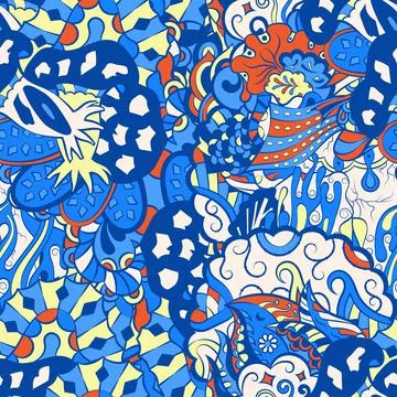 Tracery seamless pattern. Mehndi design. 6 colors. Ethnic doodle texture. Cur Stock Illustration
