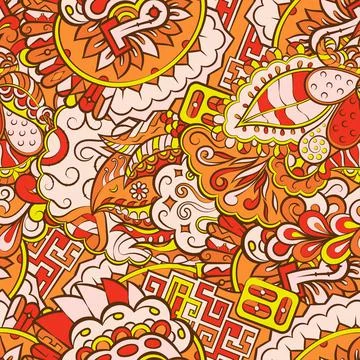 Tracery seamless pattern. Mehndi design. 7 colors. Ethnic doodle texture. Cur Illustrazione stock
