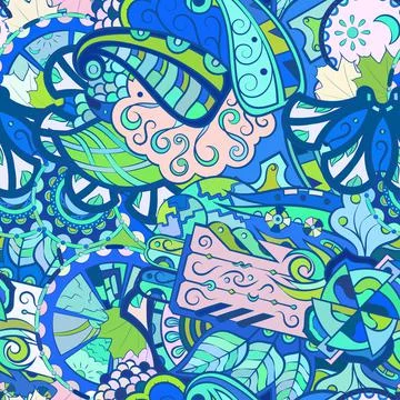 Tracery seamless pattern. Mehndi design. Ethnic doodle texture. Curved doodli Stock Illustration
