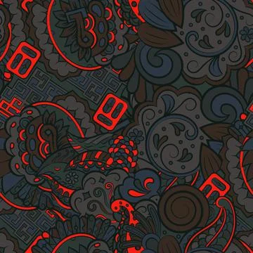 Tracery seamless pattern. Mehndi design. Dark sharp colors. 7 colors. Ethnic  イラスト素材
