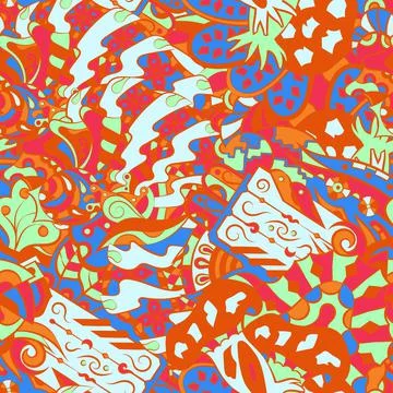 Tracery seamless pattern. Mehndi design. 6 colors. Ethnic doodle texture. Cur Stock Illustration
