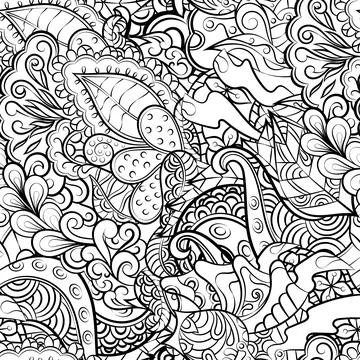 Tracery seamless pattern. Mehndi design. Binary monochrome black and white. E Stock Illustration
