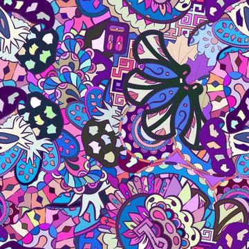 Tracery seamless pattern. Mehndi design. Ethnic doodle texture. Curved doodli Stock Illustration