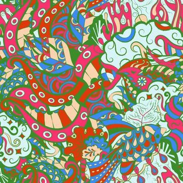 Tracery seamless pattern. Mehndi design. 6 colors. Ethnic doodle texture. Cur Stock-Illustration