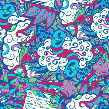 Tracery seamless pattern. Mehndi design. 6 colors. Ethnic doodle texture. Cur イラスト素材