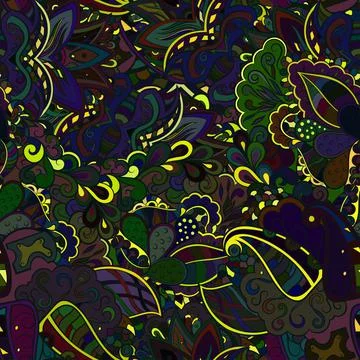 Tracery seamless pattern. Mehndi design. Dark sharp colors. Ethnic doodle tex Stock Illustration