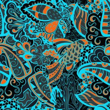 Tracery seamless pattern. Mehndi design. Dark sharp colors. 6 colors. Ethnic  库存插图
