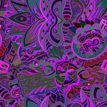 Tracery seamless pattern. Mehndi design. Dark sharp colors. Ethnic doodle tex Stock Illustration