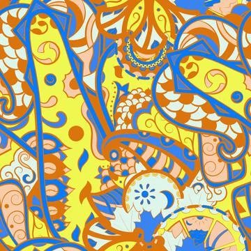 Tracery seamless pattern. Mehndi design. 6 colors. Ethnic doodle texture. Cur Stock Illustration