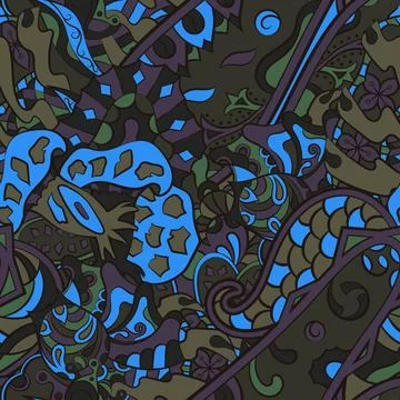 Tracery seamless pattern. Mehndi design. Dark sharp colors. 7 colors. Ethnic  Stock Illustration