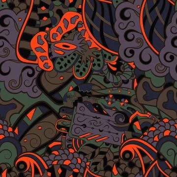 Tracery seamless pattern. Mehndi design. Dark sharp colors. 7 colors. Ethnic  イラスト素材