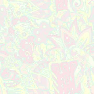 Tracery seamless pattern. Mehndi design. Pastel. 7 colors. Ethnic doodle text Stock-Illustration