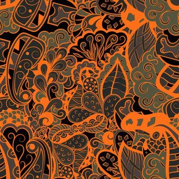 Tracery seamless pattern. Mehndi design. Dark sharp colors. 6 colors. Ethnic  Stock Illustration