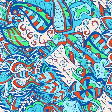 Tracery seamless pattern. Mehndi design. 6 colors. Ethnic doodle texture. Cur Illustrazione stock