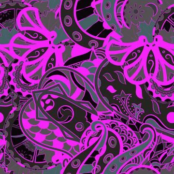 Tracery seamless pattern. Mehndi design. Dark sharp colors. 6 colors. Ethnic  Stock Illustration