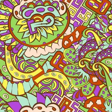 Tracery seamless pattern. Mehndi design. 7 colors. Ethnic doodle texture. Cur Stock Illustration