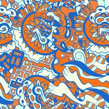 Tracery seamless pattern. Mehndi design. 6 colors. Ethnic doodle texture. Cur Stock Illustration