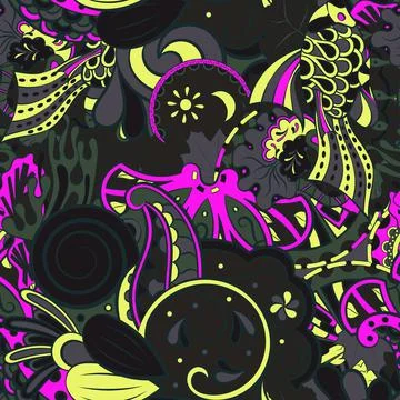 Tracery seamless pattern. Mehndi design. Dark sharp colors. 7 colors. Ethnic  Stock Illustration