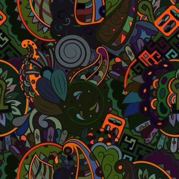 Tracery seamless pattern. Mehndi design. Dark sharp colors. Ethnic doodle tex Stock Illustration