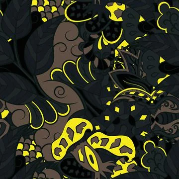 Tracery seamless pattern. Mehndi design. Dark sharp colors. 7 colors. Ethnic  Stock Illustration