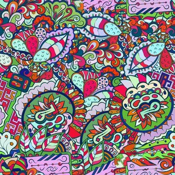 Tracery seamless pattern. Mehndi design. Ethnic doodle texture. Curved doodli 스톡 일러스트