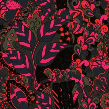 Tracery seamless pattern. Mehndi design. Dark sharp colors. 7 colors. Ethnic  Stock Illustration