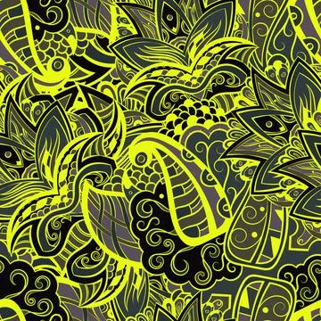 Tracery seamless pattern. Mehndi design. Dark sharp colors. 6 colors. Ethnic  库存插图