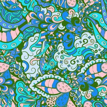 Tracery seamless pattern. Mehndi design. 6 colors. Ethnic doodle texture. Cur Stock Illustration