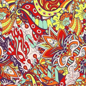 Tracery seamless pattern. Mehndi design. 6 colors. Ethnic doodle texture. Cur 스톡 일러스트
