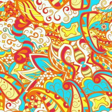 Tracery seamless pattern. Mehndi design. 6 colors. Ethnic doodle texture. Cur 스톡 일러스트