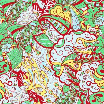 Tracery seamless pattern. Mehndi design. 6 colors. Ethnic doodle texture. Cur Stock Illustration