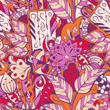 Tracery seamless pattern. Mehndi design. 6 colors. Ethnic doodle texture. Cur Stock Illustration